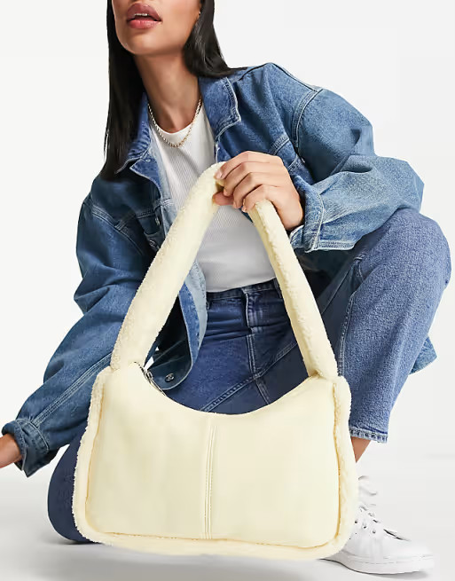 Topshop sherpa trim shoulder bag in cream | ASOS (Global)