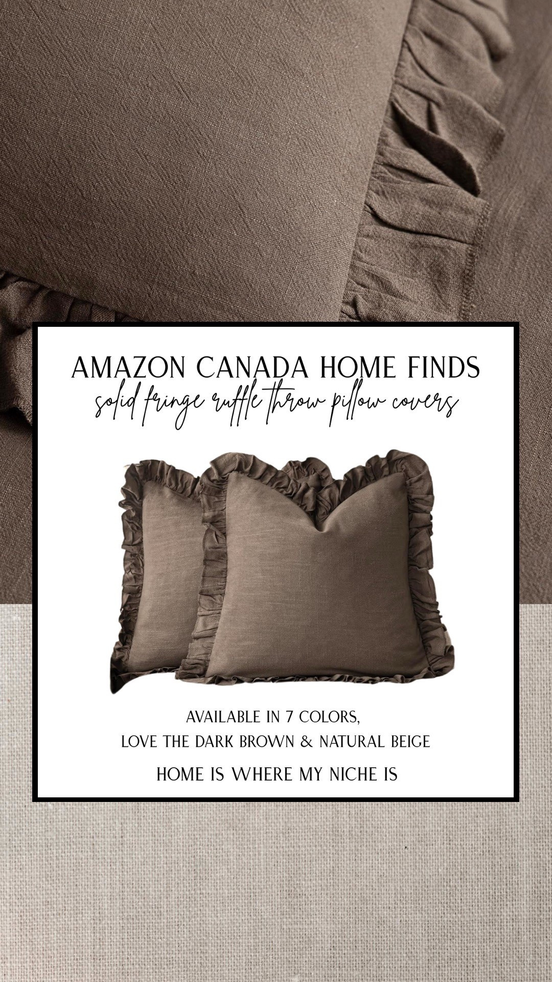 H O M E / solid fringe ruffle throw pillows. Available in 7 colors, love the dark brown & natural beige!

Amazon Canada | Home Decor | Living Room | Bedroom

#LTKhome #LTKcanada