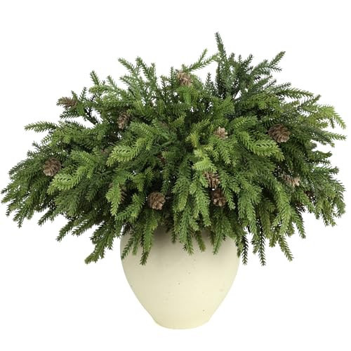 12 Pcs Real Touch Artificial Pine Branches with Pine Cones, Natural Droopy,Soft Bendable Artificial Pine Stems, Lifelike Christmas Greenery Stems for Vases, Wreaths, Pine Branches for Decorating | Amazon (US)