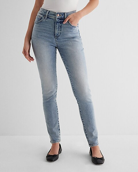 High Waisted Light Wash 90s Skinny Jeans | Express