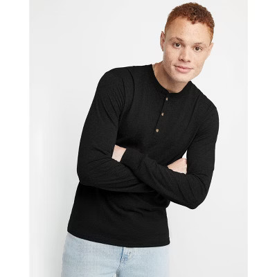 Hanes Originals Men's Long Sleeve Henley T-Shirt Black XL | Target
