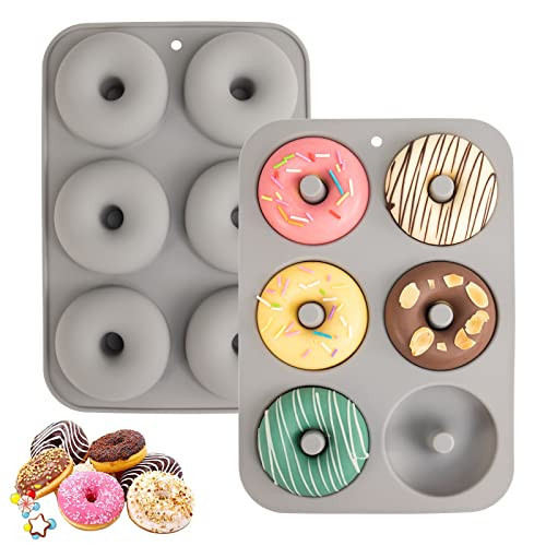 Aichoof Silicone Donut Mold for 6 Doughnuts, Set of 2. Food Grade LFGB Silicone Bagels Baking Pan, Non-Stick, Dishwasher Safe, Heat Resistant and Microwave Safe(Gray) | Amazon (US)