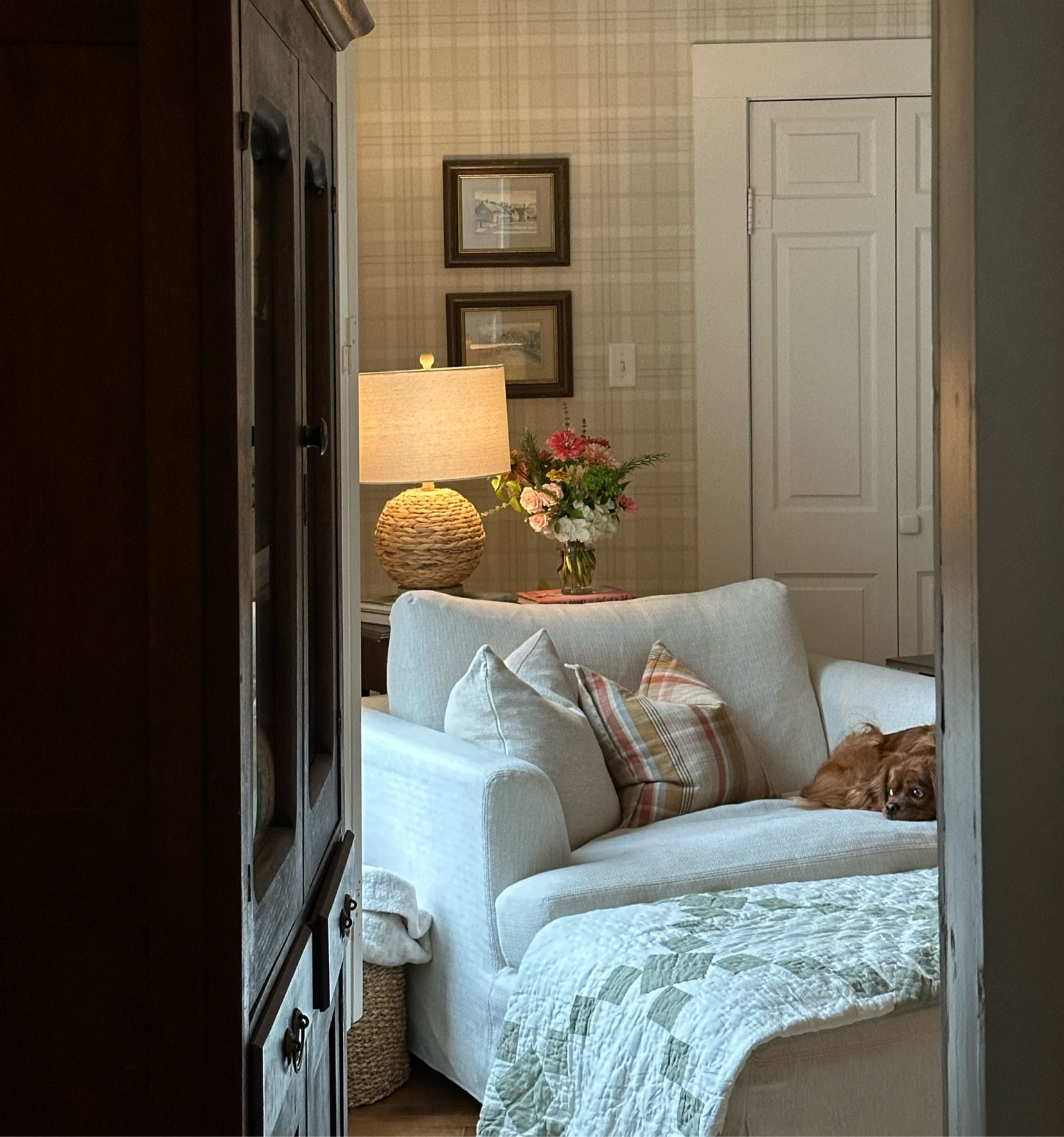 Coziest spot 🕯️ plaid pillow is old Pottery Barn, quilt is Garnet Hill! Linking similar.

#LTKHome