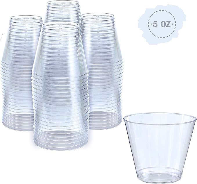 Small Clear Plastic Cups | 5 oz. 100 Pack | Hard Disposable Cups | Plastic Wine Cups | Plastic Co... | Amazon (US)