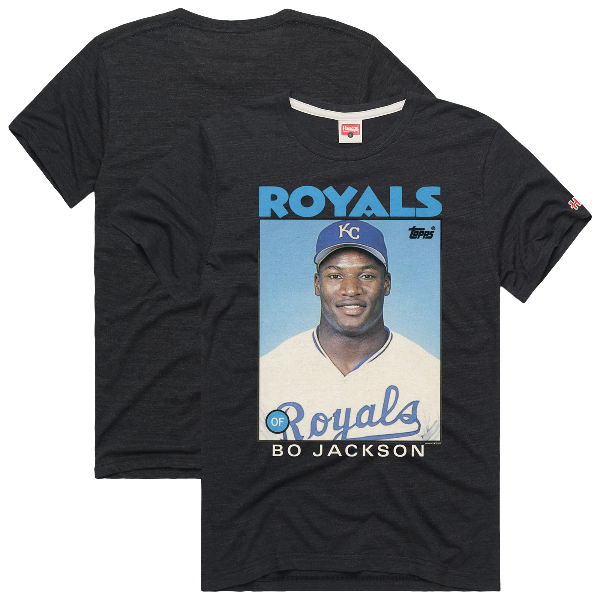 Men's Homage Bo Jackson Charcoal Kansas City Royals 1986 Topps Baseball Card Player T-Shirt | Fanatics