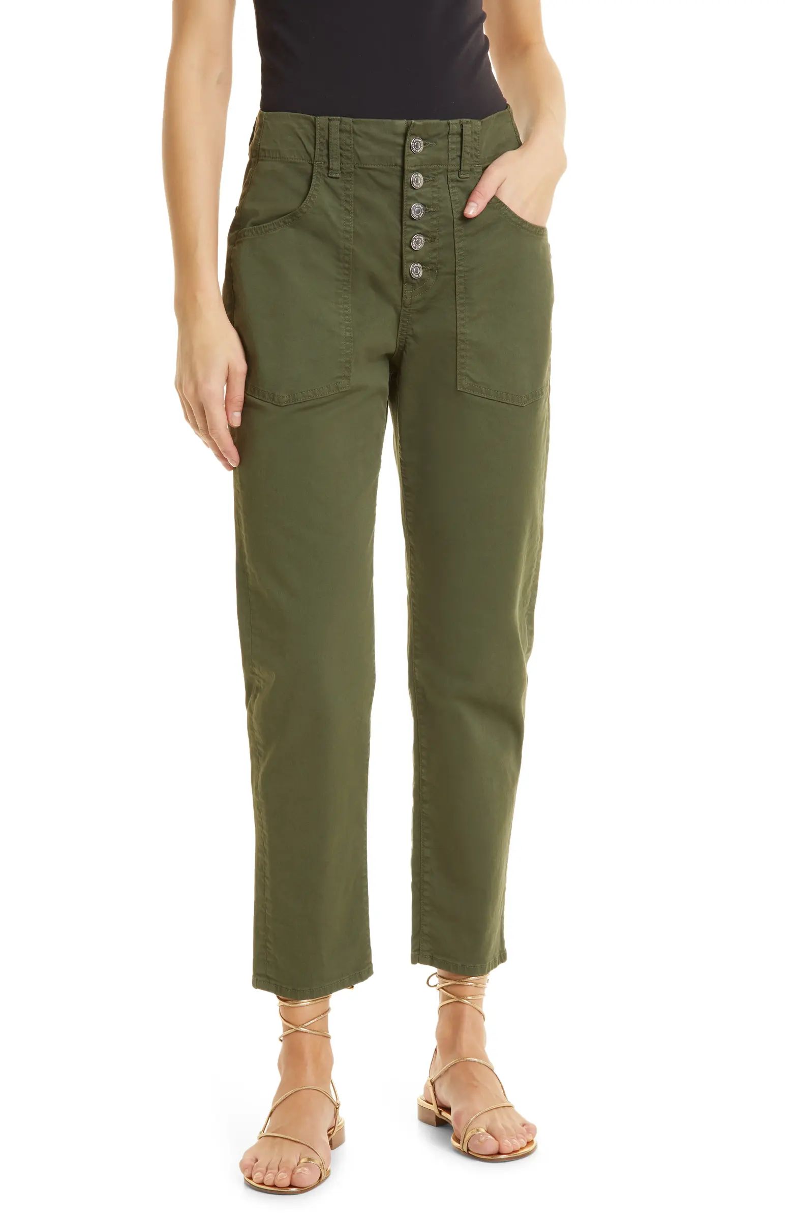 Arya Straight Leg Button Front Stretch Cotton Pants | Nordstrom
