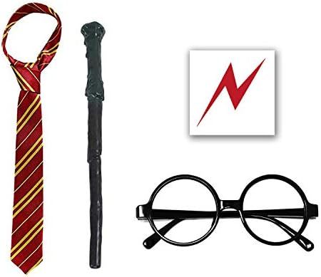 QXFQJT Novelty Glasses Striped Tie with Wizard Wand, Bolt Scar Tattoo, Cosplay Party Costumes Acc... | Amazon (US)