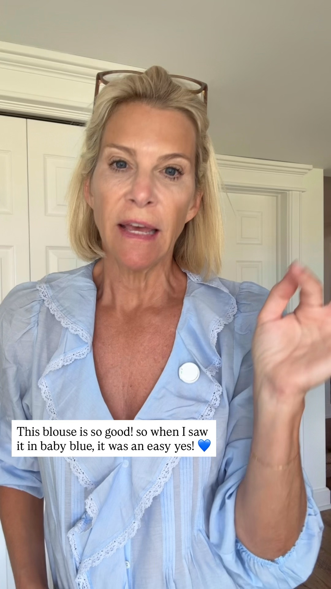 This blouse is one of my all-time favorites! so when I saw it in this gorgeous baby blue, I couldn’t resist. It’s such a flattering, timeless piece you’ll wear year after year.

👩‍💻 LTK PRO TIPS
❤️ Heart = Support my posts ;-)
🔖 Save = Get sale & restock alerts for the things you love!
📋 Lists = Keep favorites organized (List ideas: Christmas, Birthdays, and Vacations!)
📲 Share = Send lists and products to a friend (or your daughters like me).
💬 Comment = Ask me anything, and I’ll answer. ;-)

#LTKgrwm #LTKSeasonal #LTKOver40