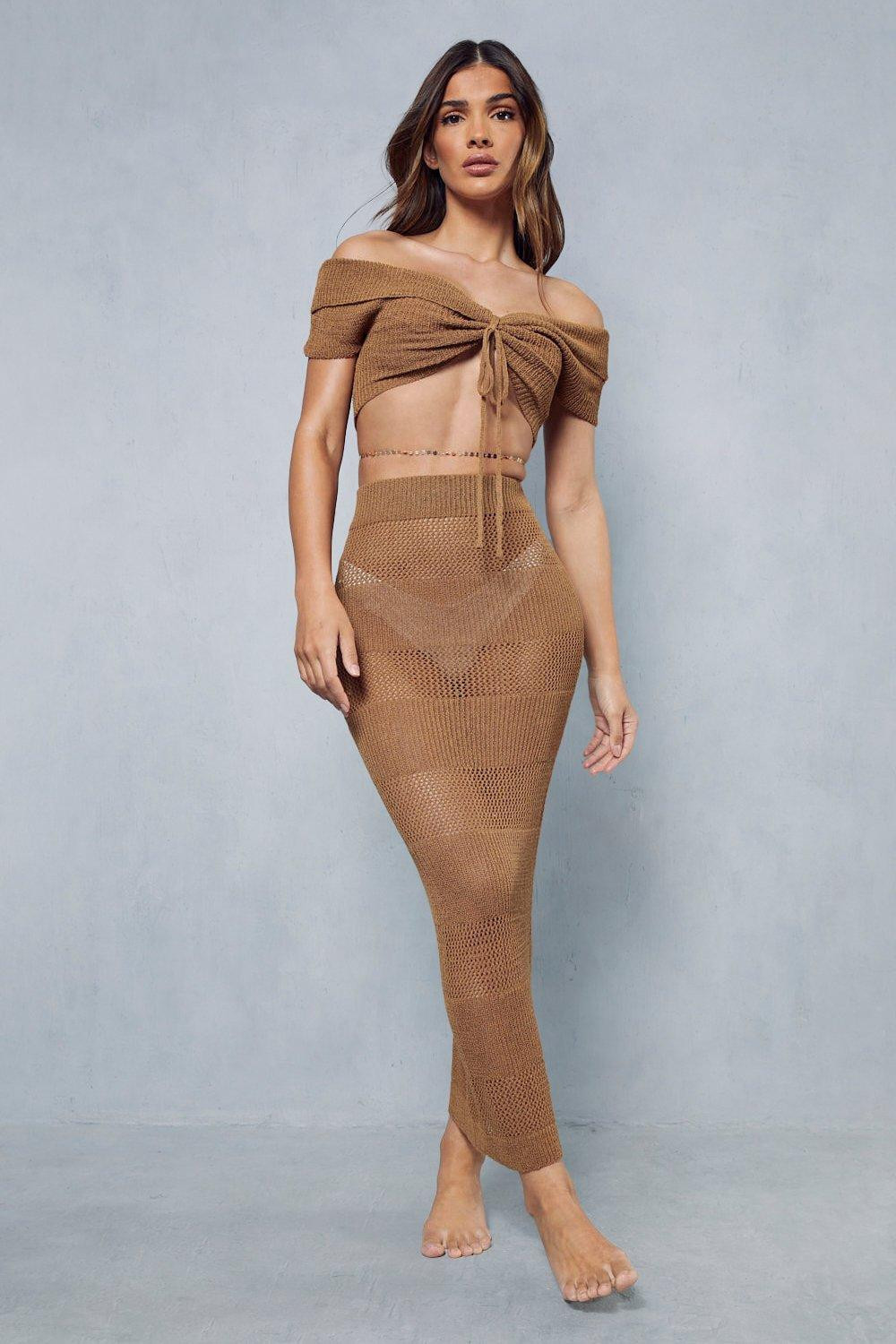 Skirt Co-ords | Premium Sheer Knitted Beach Co-ord | MissPap | Miss Pap UK