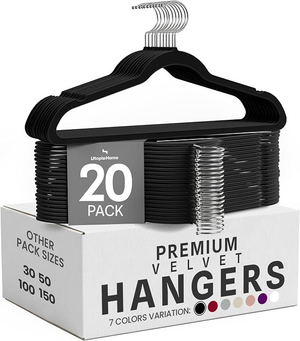 Utopia Home Velvet Hangers, Black, 20 Pack | Amazon (US)