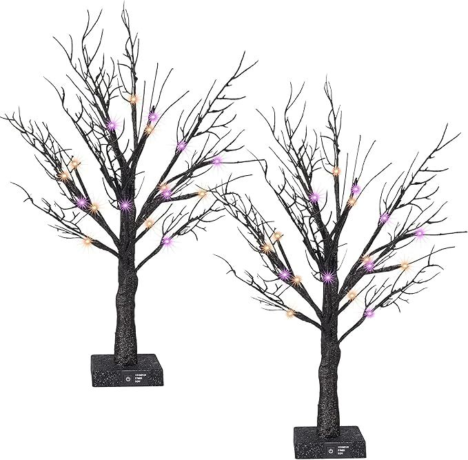 Dazzle Bright 2 Pack 20 Inch Orange & Purple Lighted Halloween Birches Tree Decor, 24 LED Battery... | Amazon (US)