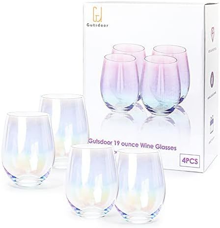 Gutsdoor Wine Glasses Large Stemless Wine Glasses 18.9 Ounce Set of 4 Iridescent Glasses All-Purpose | Amazon (US)