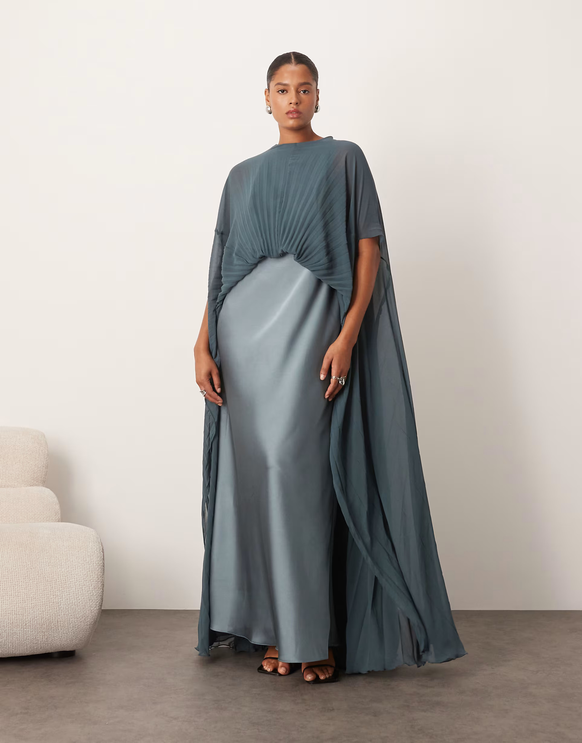 ARRANGE Curve pleated hybrid maxi cape dress in petrol blue | ASOS | ASOS (Global)