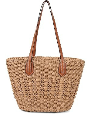 Women's Straw Shoulder Bag Large Rattan Woven Totes Summer Travel Beach Handbag Handmade Top Hand... | Amazon (US)