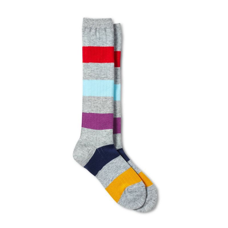 Women's Striped Knee High Socks - La Ligne x Target Gray/Yellow/Red | Target