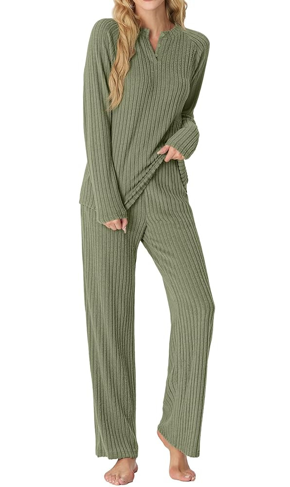 PrinStory Womens Pajama Sets Pajamas Fall Winter Long Sleeve Lounge Set Two Piece Soft Pjs | Amazon (US)