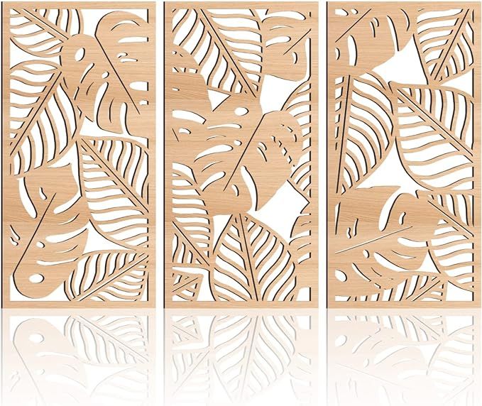 IARTTOP Boho Tropical Leaf Wooden Art Decor,3 Pcs Abstract Leaves Wall Art Living Room Decor, Min... | Amazon (US)
