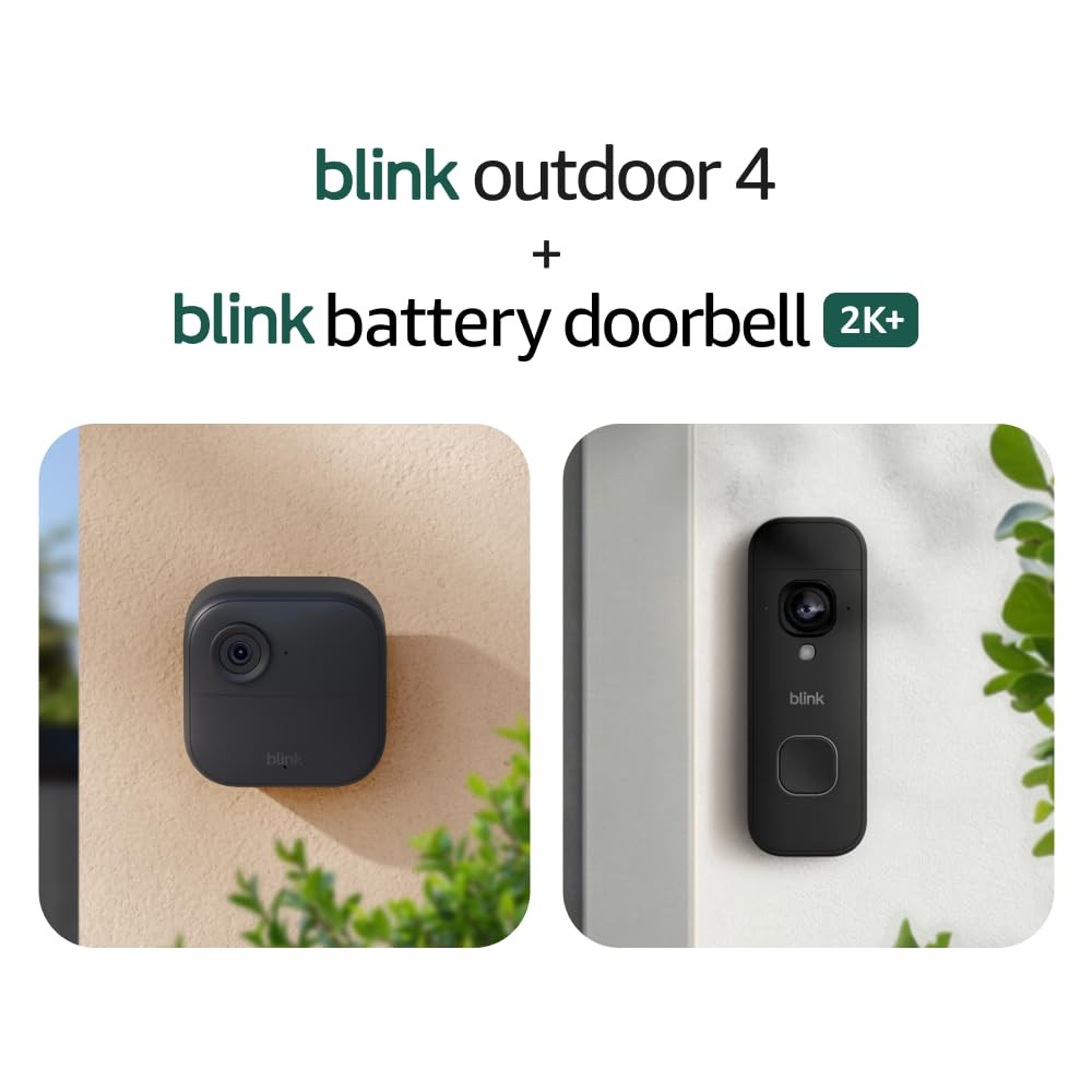 Blink Outdoor 4 and Battery Doorbell 2K+ (newest model) — Two-year battery 1080p cameras and 2K battery doorbell. Sync Module Core included — 2 Cameras + Doorbell (Black) | Amazon (US)