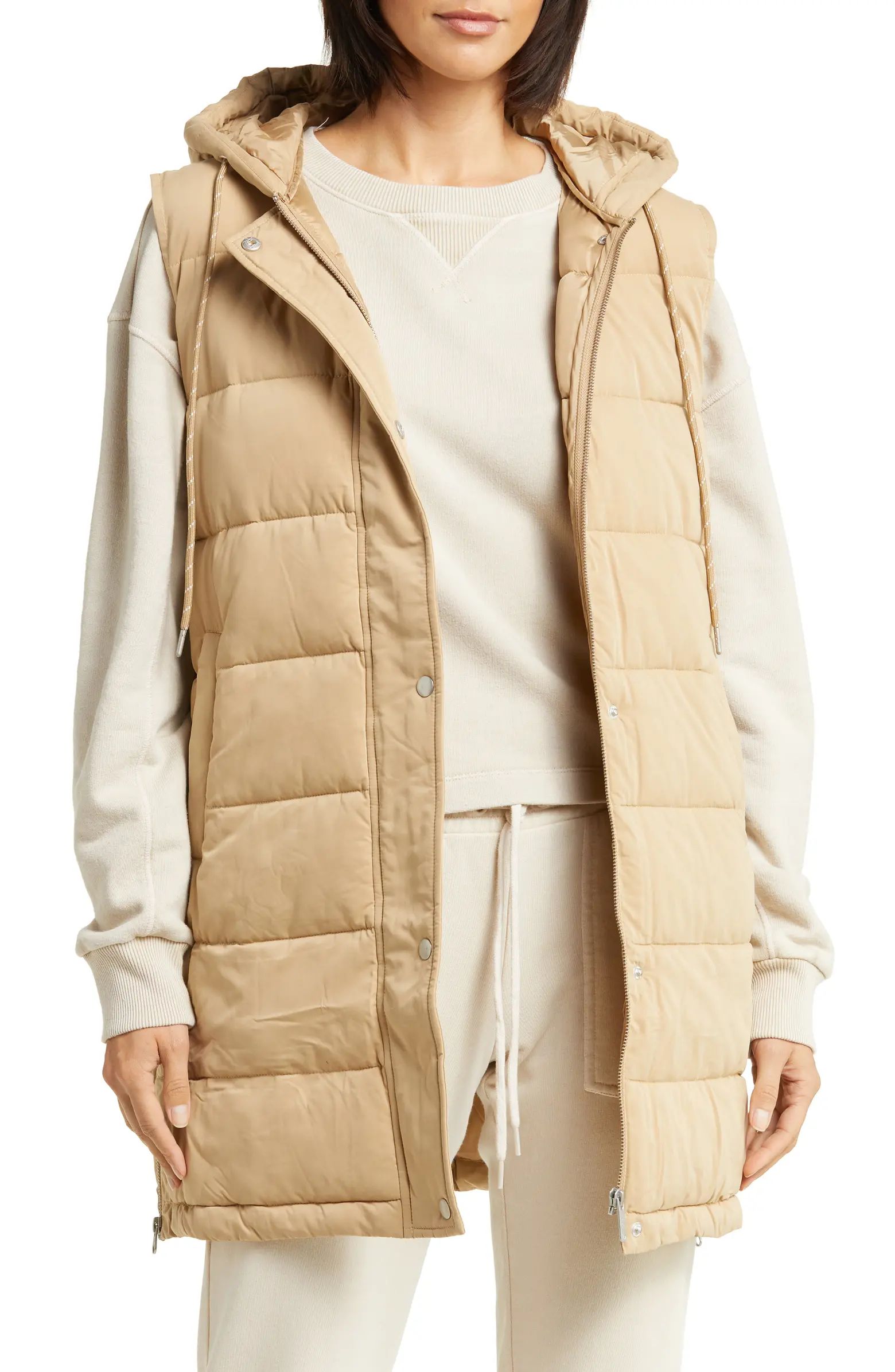 Zella Long Hooded Puffer Vest | Nordstrom | Nordstrom