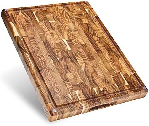 Sonder LA, Large Thick End Grain Teak Wood Cutting Board with Non-Slip Feet, Juice Groove, Sortin... | Amazon (US)
