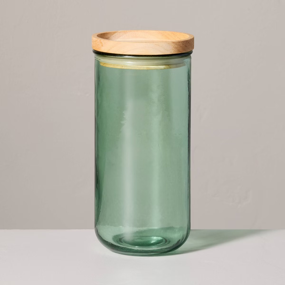 27.7oz Tinted Glass Kitchen Storage Jar with Wood Lid Green - Hearth & Hand™ with Magnolia | Target