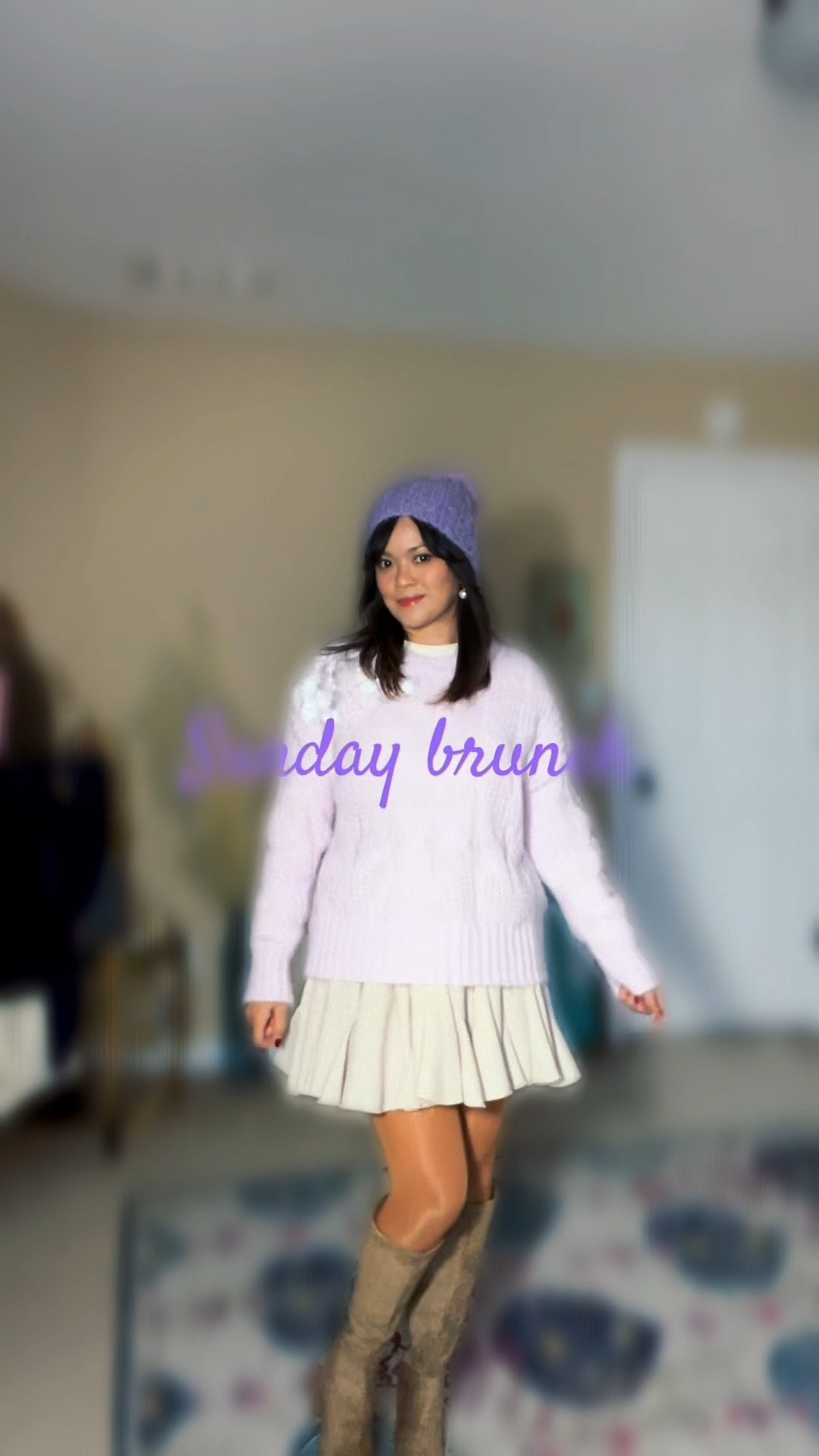 Lilac cashmere for Sunday brunch paired with a ruffle mini and suede knee-highs. Oil-shine tights = my cold-weather secret weapon. Obsessed. ❄️💜

#LTKSaleAlert #LTKPetite #LTKootd