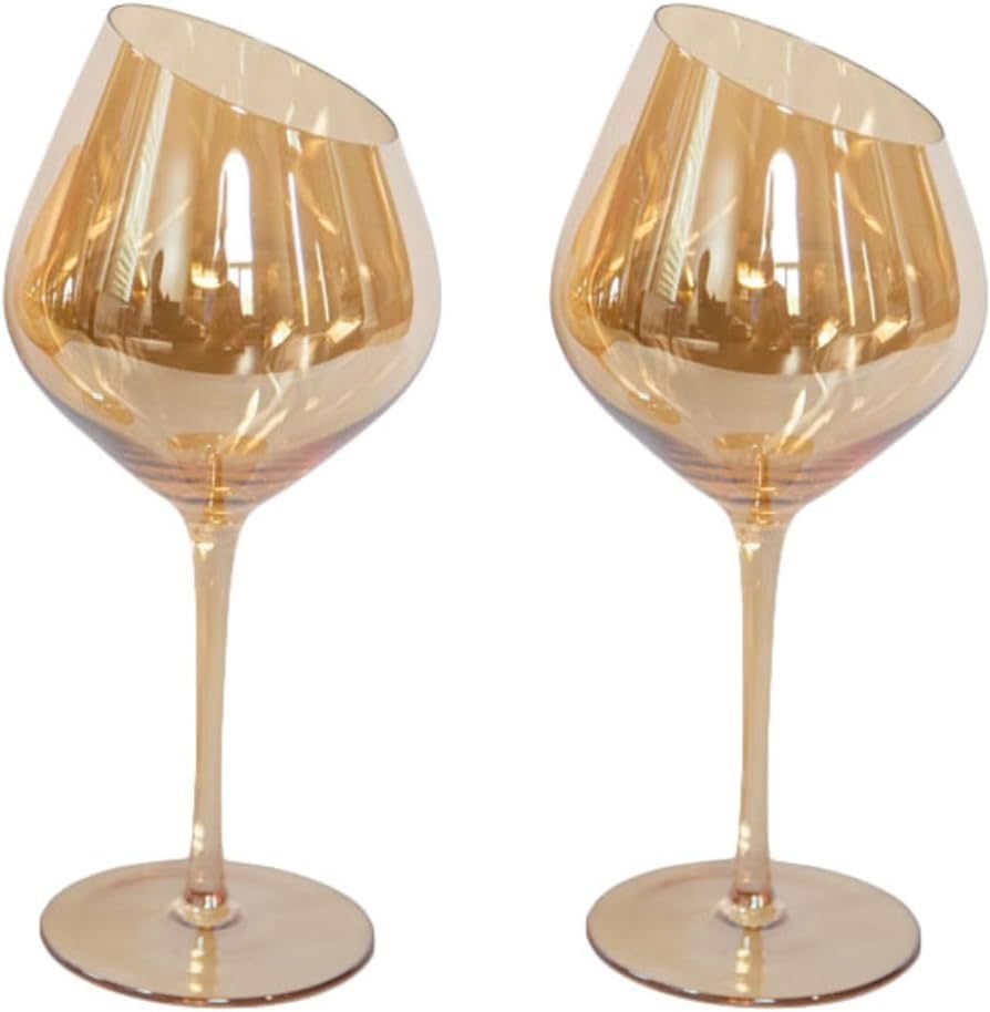 Jeanne Fitz 21 oz Red Wine Glass Set of 2, Gold Glasses, Unique and modern slanted stemmed Wine G... | Amazon (US)