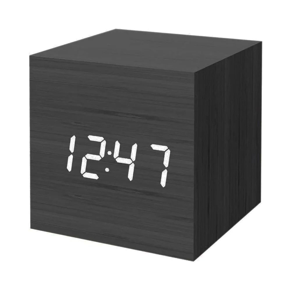 Digital Alarm Clock, Wood LED Light Mini Modern Cube Desk Alarm Clock Displays Time Date Temperat... | Walmart (US)