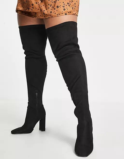 ASOS DESIGN Curve Kenni block heel over-the-knee boots in black | ASOS | ASOS (Global)