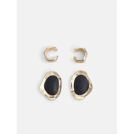 Scoop Women’s Gold Tone Ear Cuff and Post Earrings with Black Accent  2 Pairs | Walmart (US)