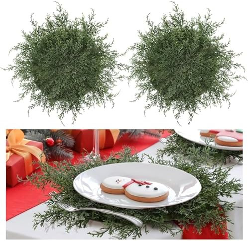 6 Pcs Christmas Pine Placemats 17 Inch Artificial Greenery Placemats Round Cedar Branch Place Mat... | Amazon (US)