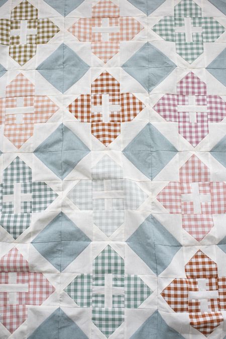 Stained glass Windows quilt pattern using Fableism Canon ginghams and Everyday Chambray.  
