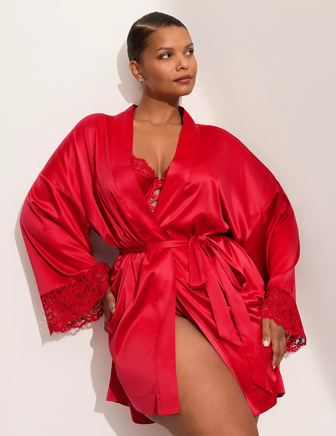 Satin Lace-Trim Robe | Lane Bryant (US)