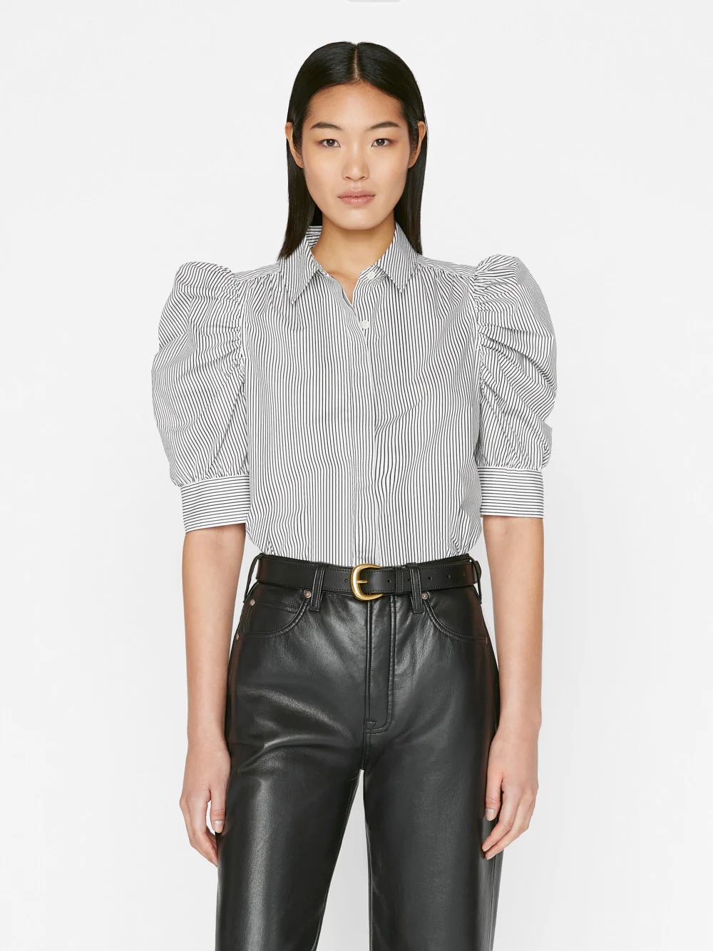 Ruched Puff Sleeve Shirt -- Noir Multi | Frame Denim