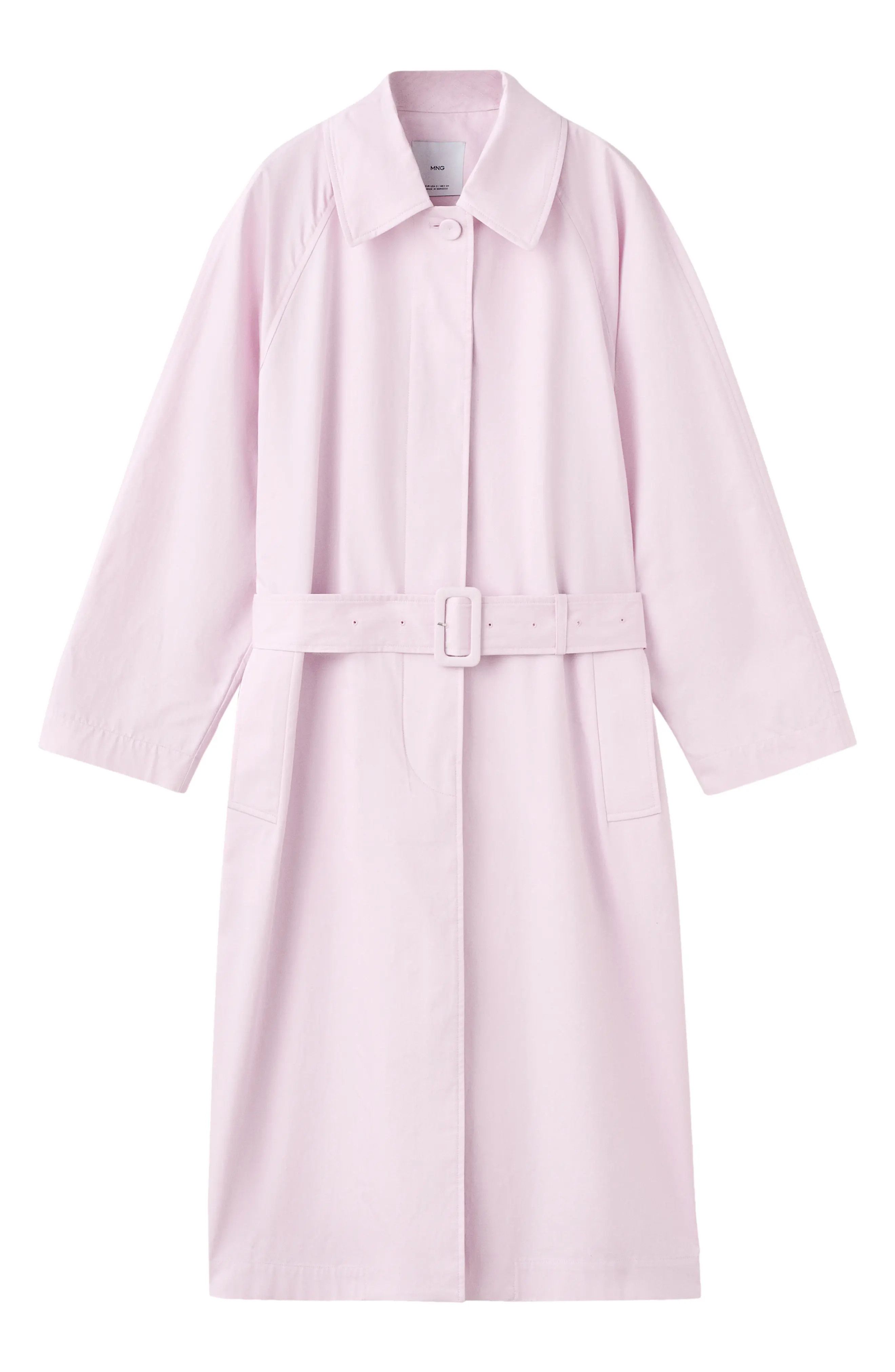 MANGO Long Trench Coat With Belt in Pink at Nordstrom, Size Large | Nordstrom