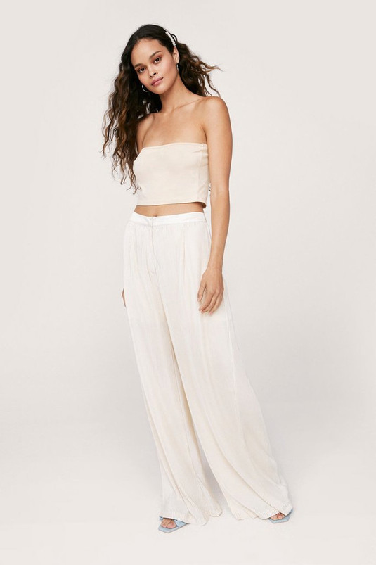 High Waisted Plisse Wide Leg Pants | Nasty Gal (US)