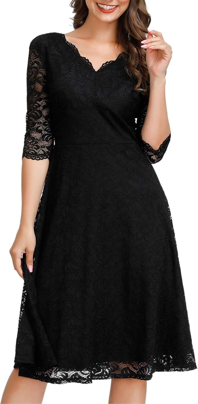 JASAMBAC Cocktail Dress for Women Vintage Wedding Guest Lace Midi Dress Party | Amazon (US)