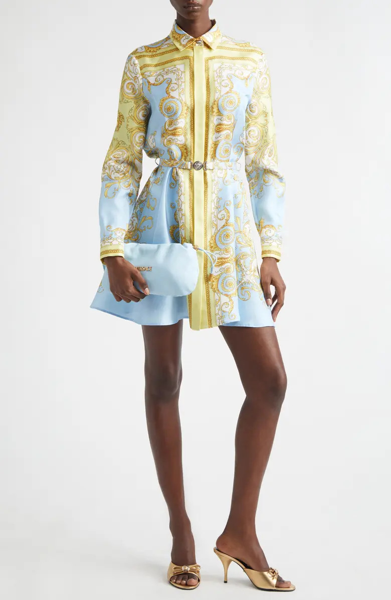 Barocco Print Belted Long Sleeve Silk Shirtdress | Nordstrom