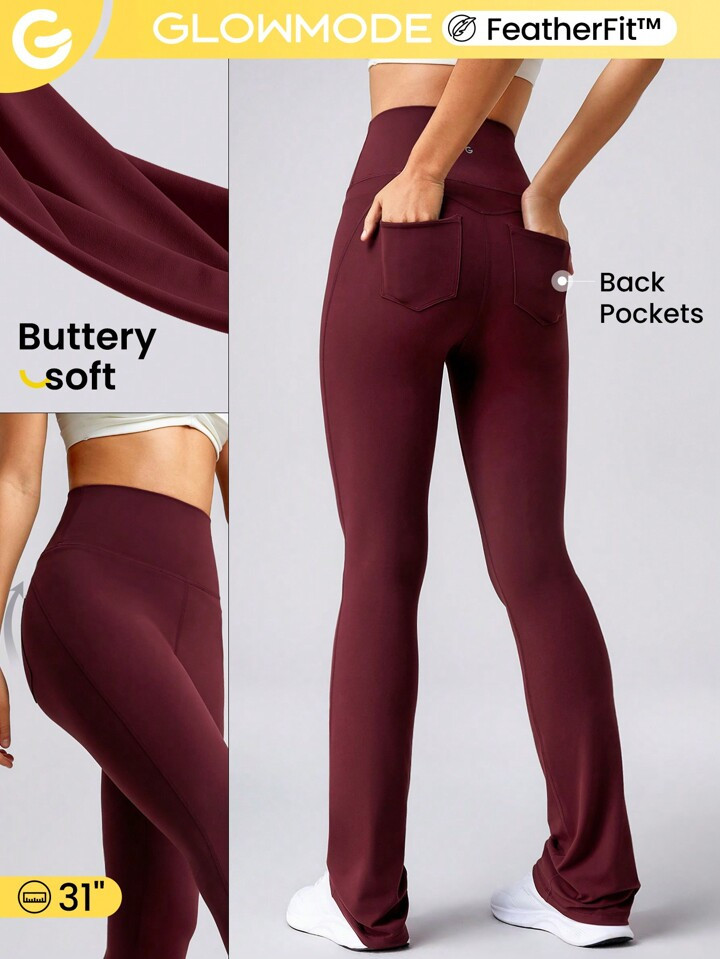 GLOWMODE 31" FeatherFit™ Back Pocket Flare Leggings Low Impact Yoga | SHEIN