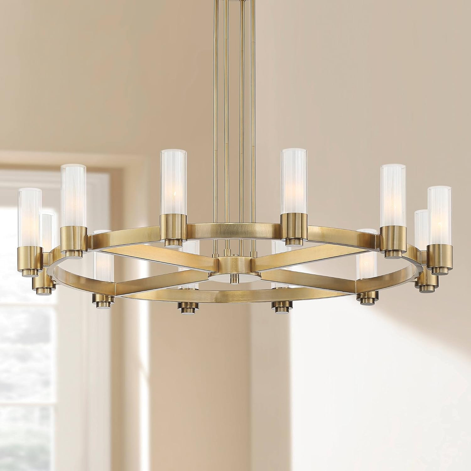 Stiffel Ennis Brass Gold Ring Chandelier 48" Wide Modern Clear Outer White Inner Glass Cylinder S... | Amazon (US)