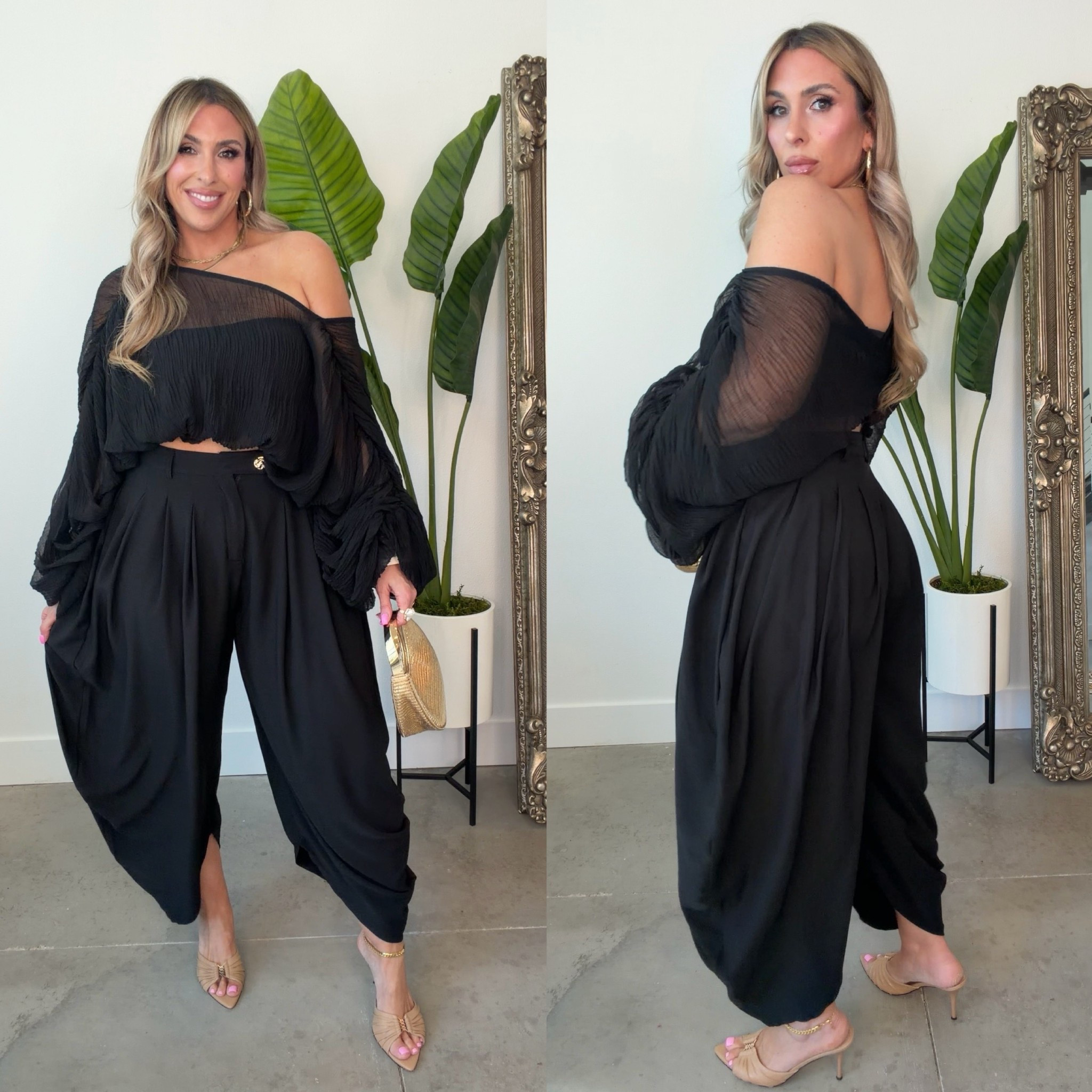 Midsize Night Out Look

Pants XL (true to size and loose fit) 

Top worn backwards with a tube top underneath. I have the top folded up with a short bandeau. This can be worn full length with a full length tube top. 

My most comfortable heels. 

zara gold bag (can’t link here) The code is 6254/710/254

#LTKMidsize #LTKOver40 #LTKootd