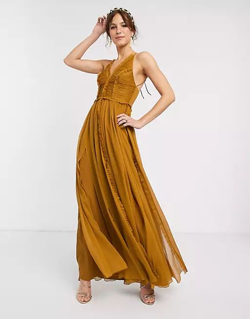 ASOS DESIGN ruched bodice soft cami maxi dress with raw edge detail | ASOS (Global)