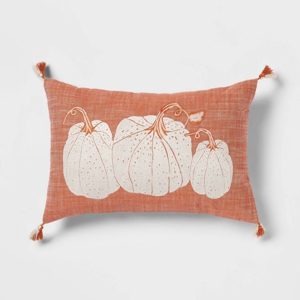 Embroidered Pumpkins Lumbar Throw Pillow Orange - Threshold&#8482; | Target