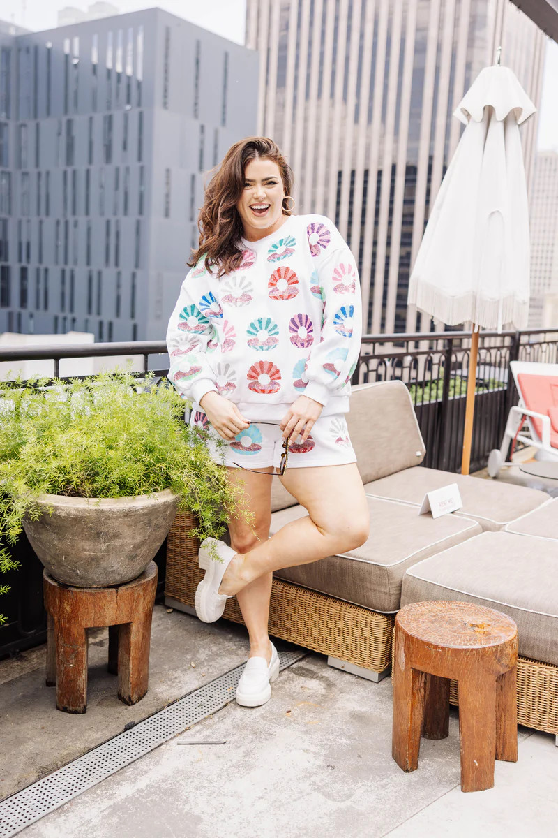 White Clam Shell Multi Sweatshirt | Queen of Sparkles