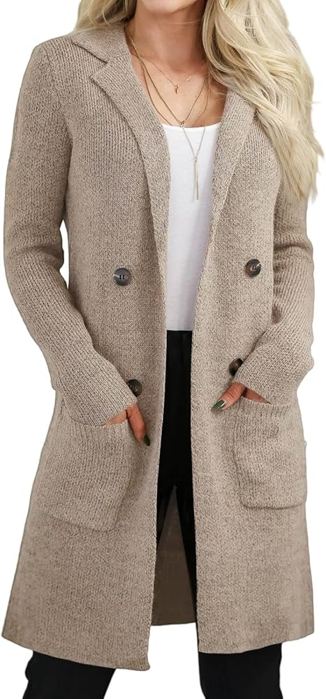 VIMPUNEC Women's Open Front Long Cardigan Sweaters Fall Casual Knit Jackets Coatigan with Pockets | Amazon (US)