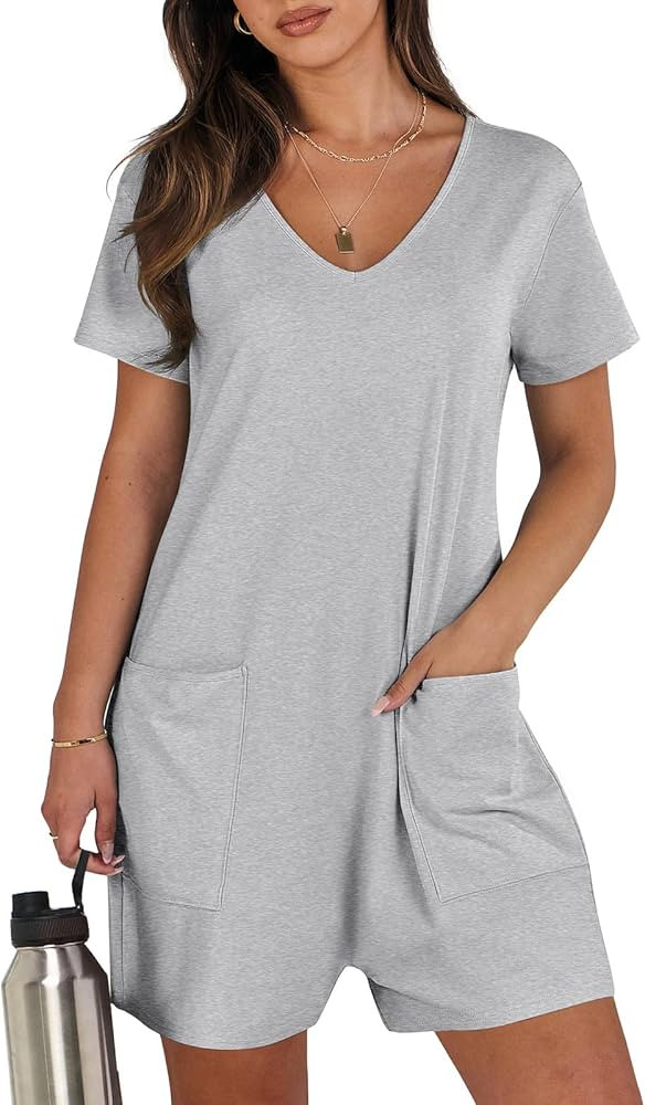ANRABESS Women's Summer Casual Loose Short Sleeve V Neck Rompers One Piece Rompers Jumpsuit Outfi... | Amazon (US)