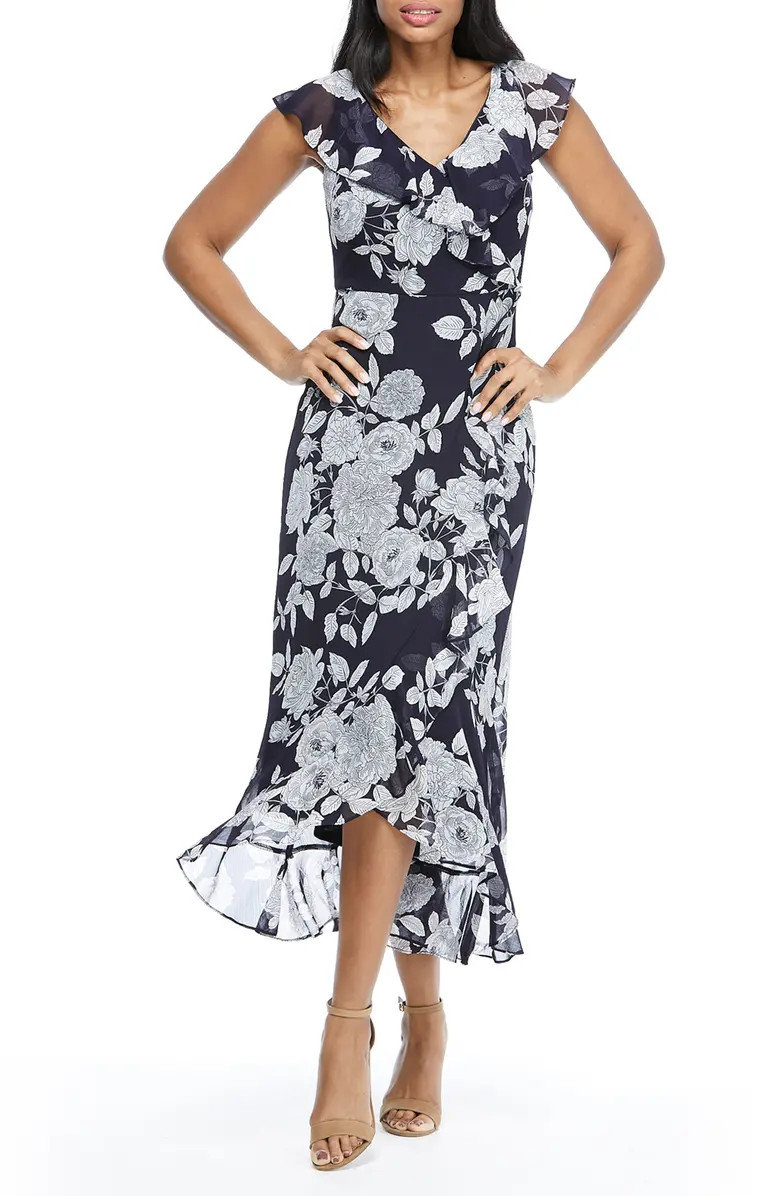 London Times Floral Ruffle Sleeveless Faux Wrap Maxi Dress | Nordstromrack | Nordstrom Rack