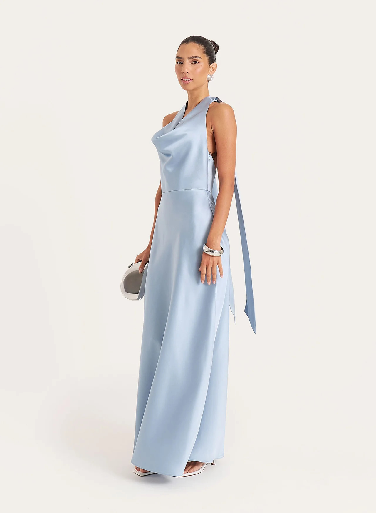 Women's Light Blue Satin Cowl Neck Maxi Dress | Phoebe | 4th & Reckless | 4th & Reckless