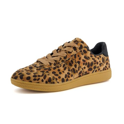 CUSHIONAIRE Bravado Women’s Leopard Print Lace-Up Sneakers – Stylish Everyday Shoes with Cushioned Comfort, Leopard Fabric 9.5W | Amazon (US)