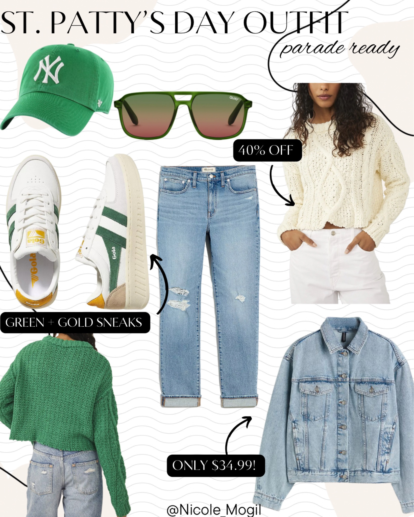 Outfit ideas for St. Patrick’s Day parades! ☘️✌🏼
.
.
.
.
#cableknitsweater #green #greenandgold #gola #denim #madewell #denimjacket #baseballcap

#LTKunder50 #LTKstyletip #LTKSeasonal